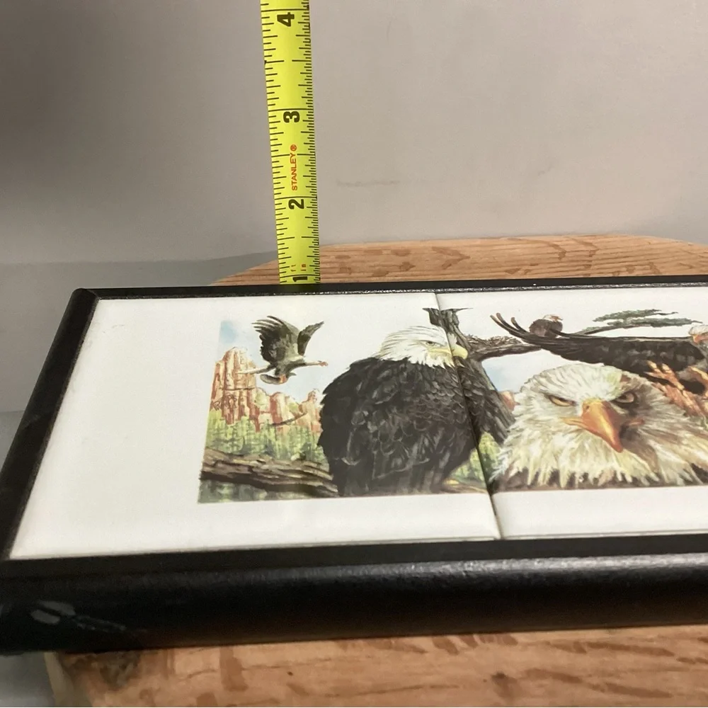 🔵 Vintage - Ceramic Tile & Wood Crafted Eagle Themed Trivet / Decor - Like New - Picture 10 of 11